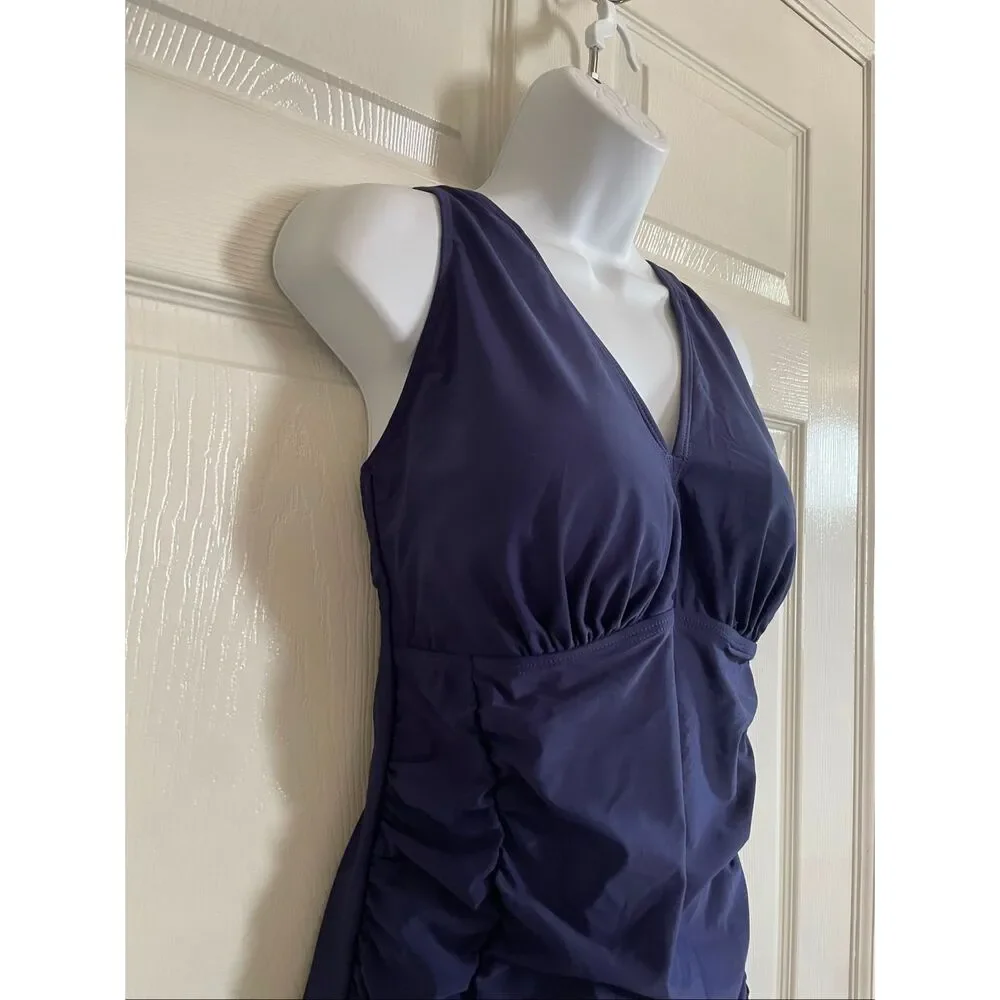 Aqua Eve 18W Plus Size One Piece Bikini Navy Blue NWT